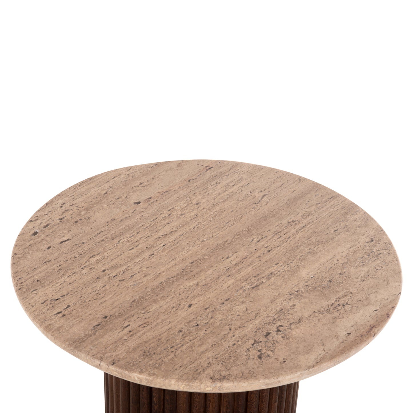 Coffee Table Round Gladys Hm9714 Solid Mango Wood-white Travertine Φ55x50hcm.