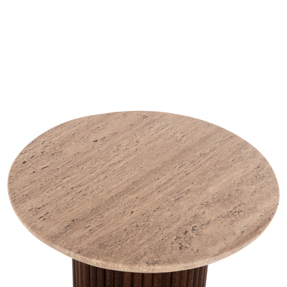 Coffee Table Round Gladys Hm9714 Solid Mango Wood-white Travertine Φ55x50hcm.