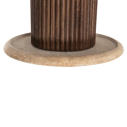Coffee Table Round Gladys Hm9714 Solid Mango Wood-white Travertine Φ55x50hcm.