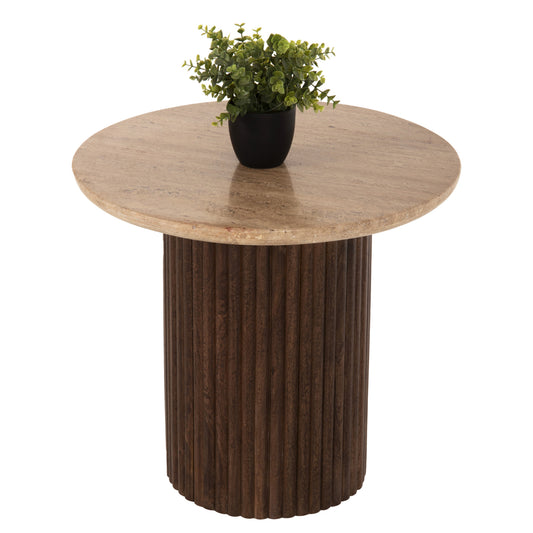 Coffee Table Round Gladys Hm9714 Solid Mango Wood-white Travertine Φ55x50hcm.
