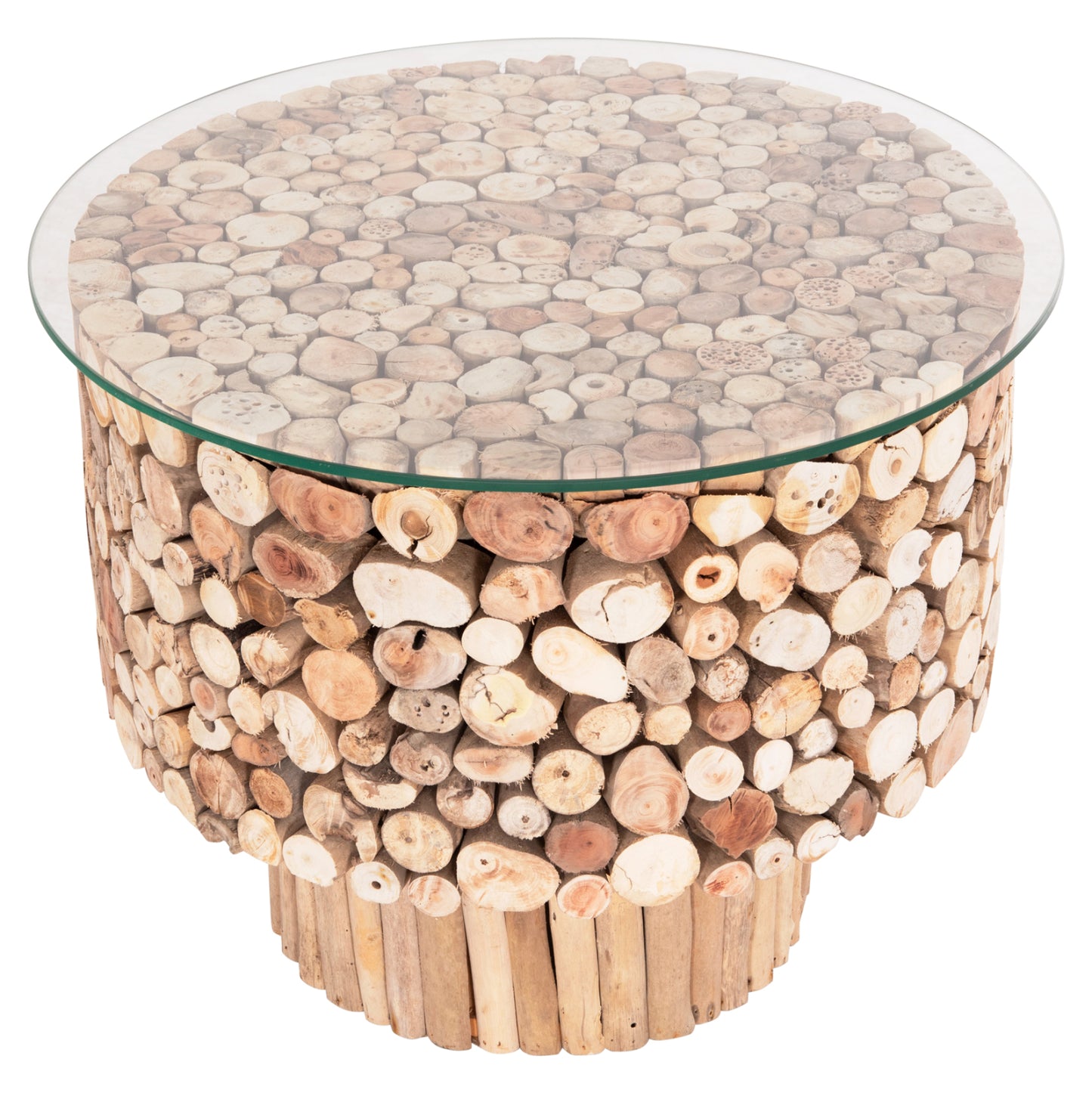 Coffee Table Round Sparrow Hm9963 Driftwood--glass Φ65x51.5hcm.