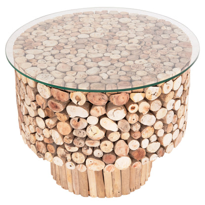 Coffee Table Round Sparrow Hm9963 Driftwood--glass Φ65x51.5hcm.