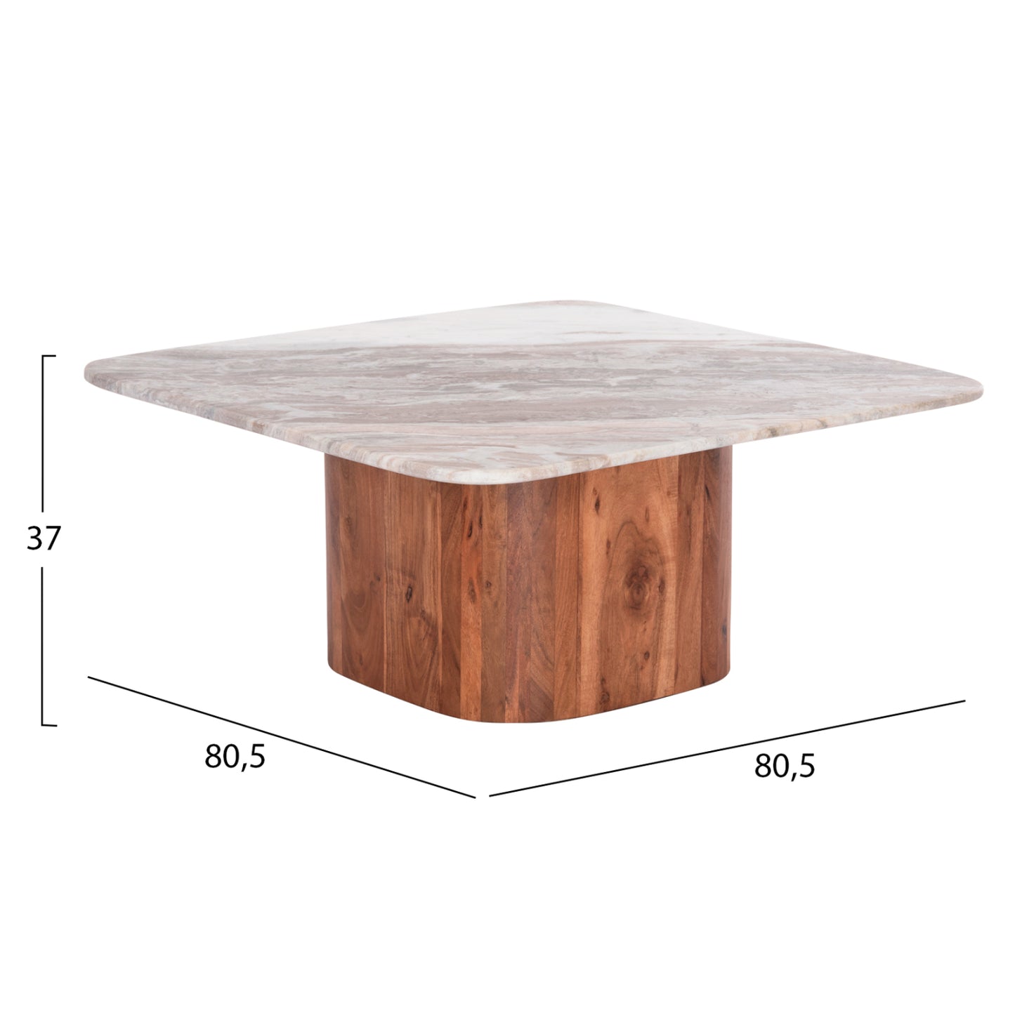 Coffee Table Square Volti Hm18001 Grey Marble-acacia Wood 80.5x80.5x37hcm.