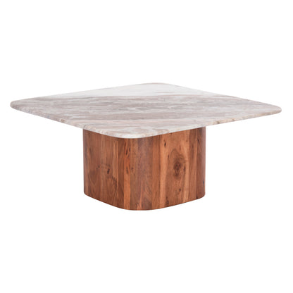 Coffee Table Square Volti Hm18001 Grey Marble-acacia Wood 80.5x80.5x37hcm.