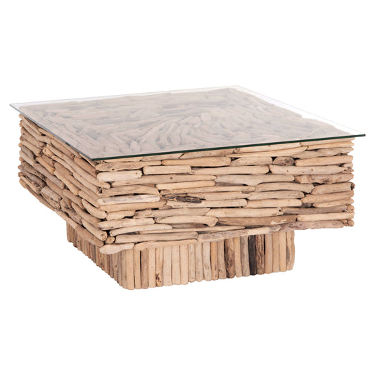 Coffee Table Square Sparrow Hm9960 Driftwood--glass 95x95x51,5hcm.