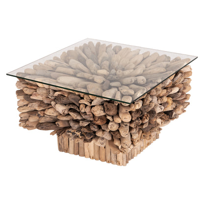 Coffee Table Square Sparrow Hm9961 Driftwood--glass 75x75x51hcm.