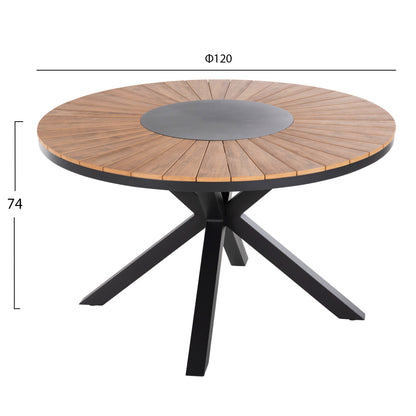 Outdoor Round Table Moril Hm6041.01 Aluminum In Anthracite-polywood In Natural Wood Φ120cm.