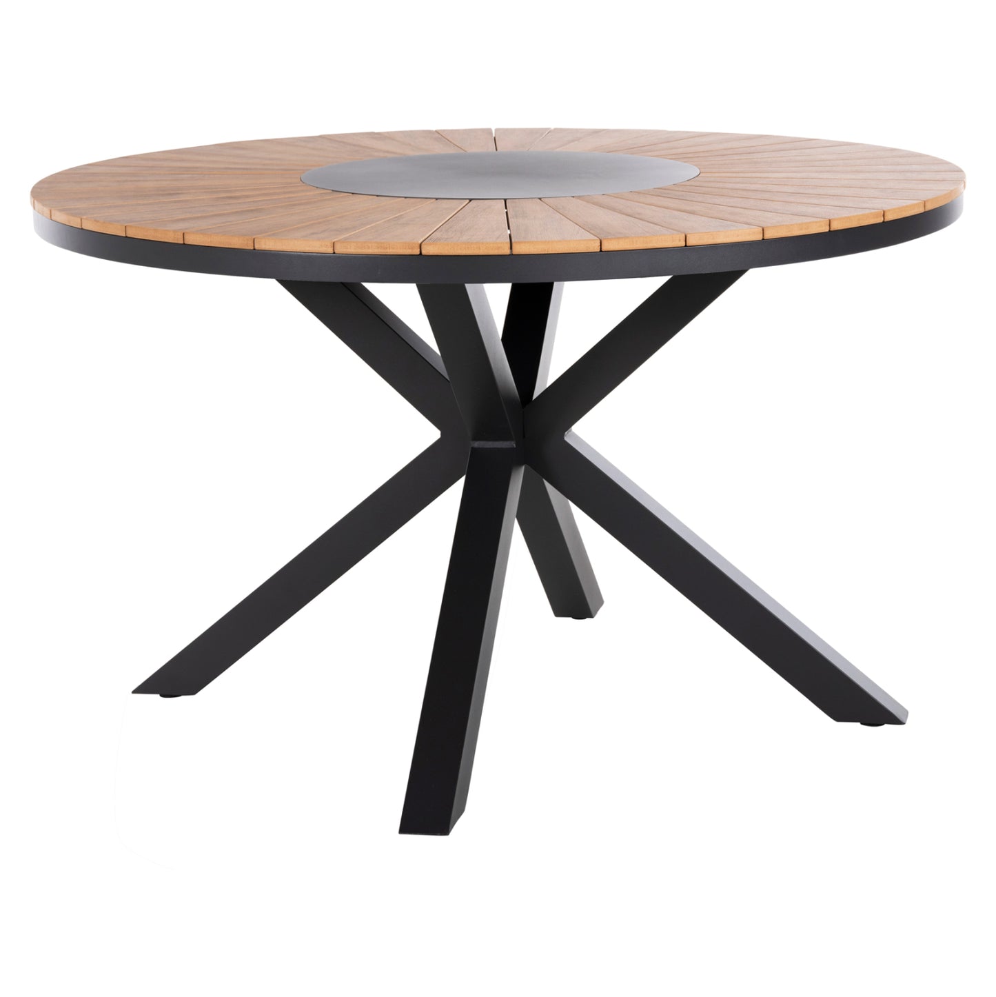 Outdoor Round Table Moril Hm6041.01 Aluminum In Anthracite-polywood In Natural Wood Φ120cm.
