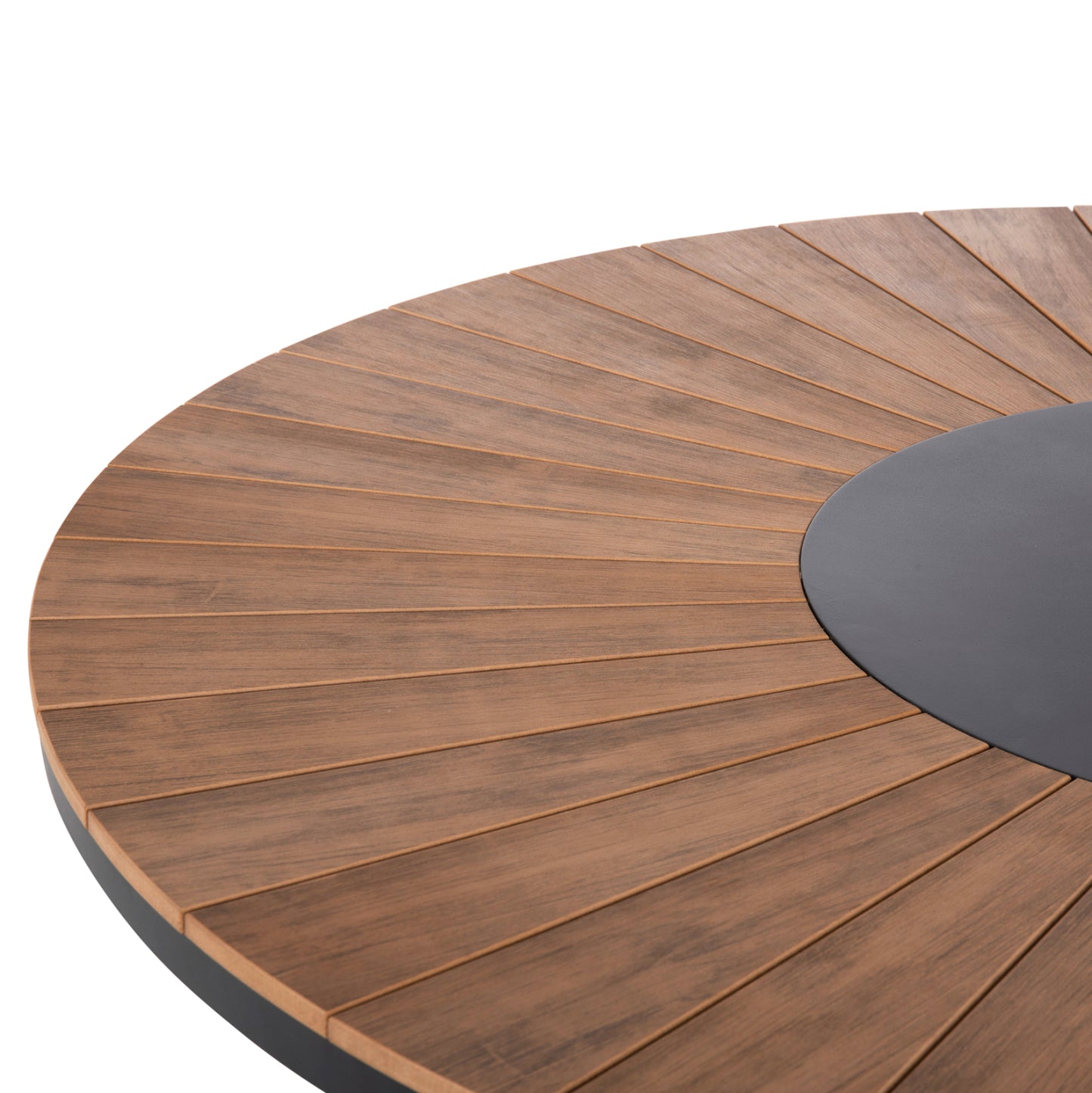 Outdoor Round Table Moril Hm6041.01 Aluminum In Anthracite-polywood In Natural Wood Φ120cm.