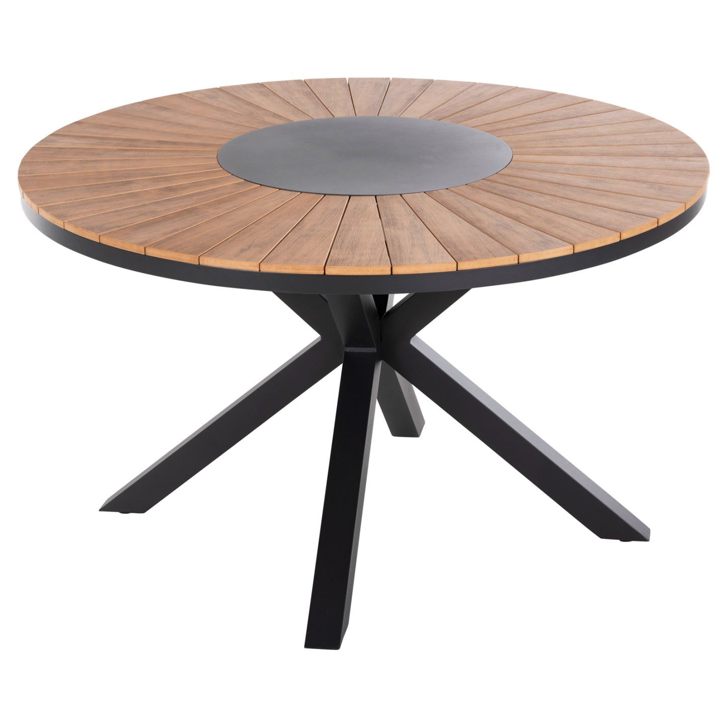 Outdoor Round Table Moril Hm6041.01 Aluminum In Anthracite-polywood In Natural Wood Φ120cm.