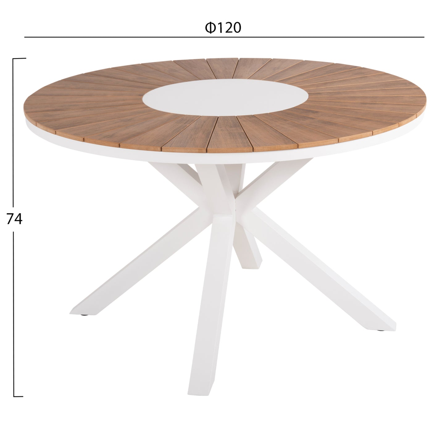 Outdoor Round Table Moril Hm6041.02 Aluminum In White-polywood In Natural Wood Φ120cm.