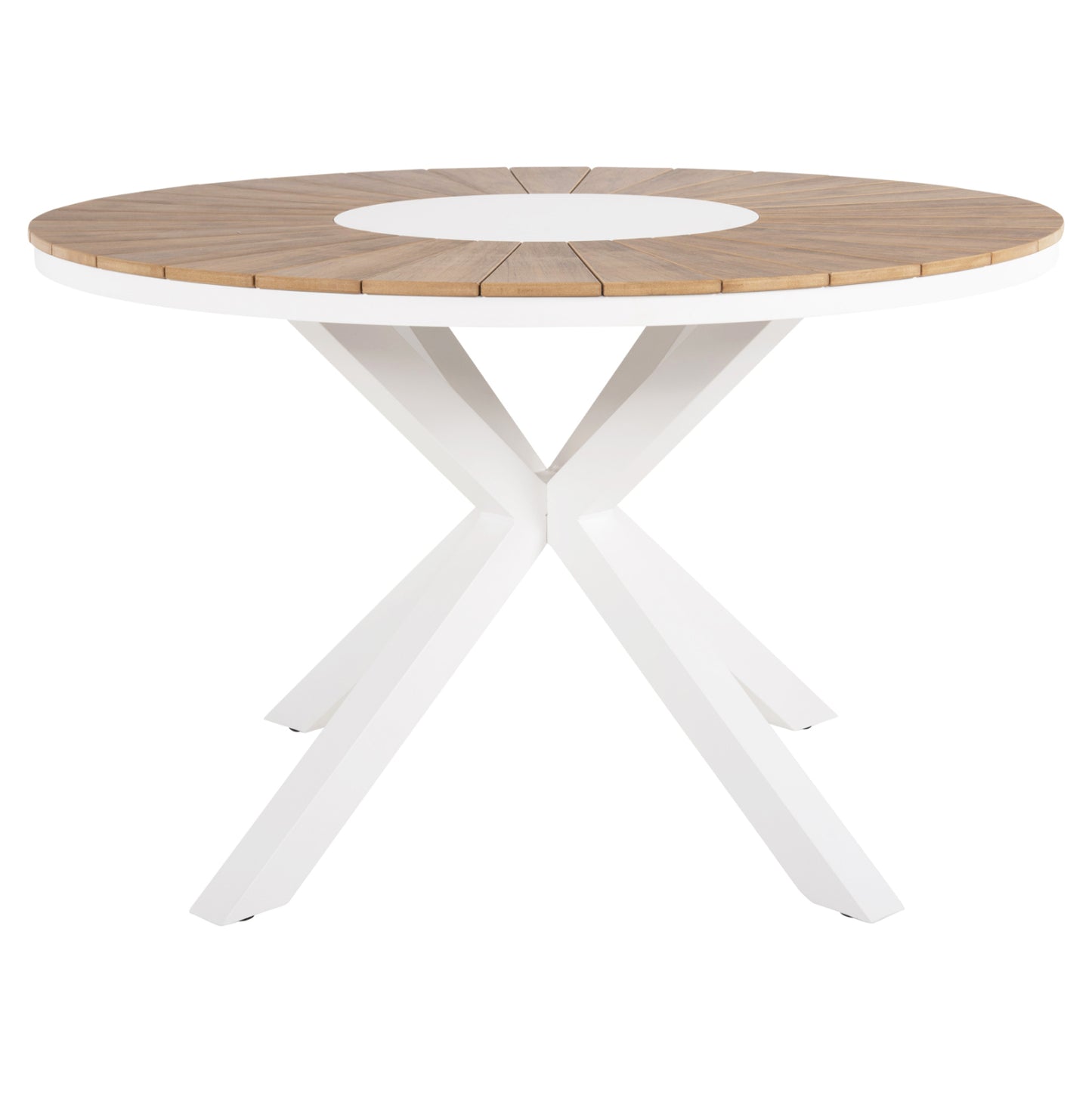 Outdoor Round Table Moril Hm6041.02 Aluminum In White-polywood In Natural Wood Φ120cm.