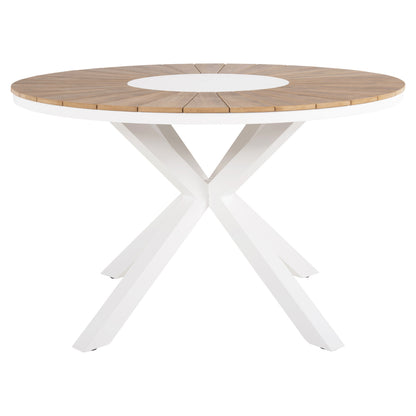 Outdoor Round Table Moril Hm6041.02 Aluminum In White-polywood In Natural Wood Φ120cm.