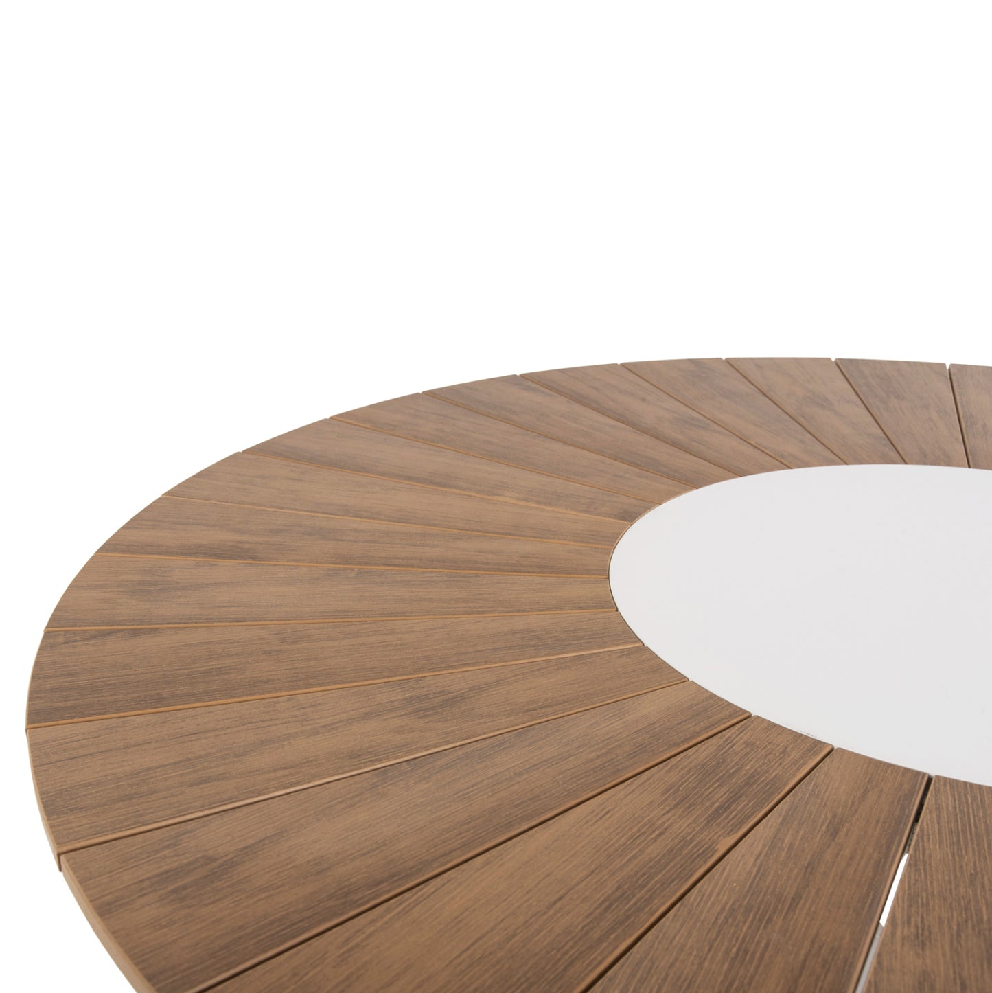 Outdoor Round Table Moril Hm6041.02 Aluminum In White-polywood In Natural Wood Φ120cm.