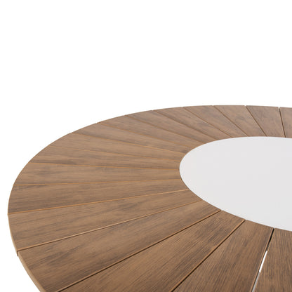Outdoor Round Table Moril Hm6041.02 Aluminum In White-polywood In Natural Wood Φ120cm.