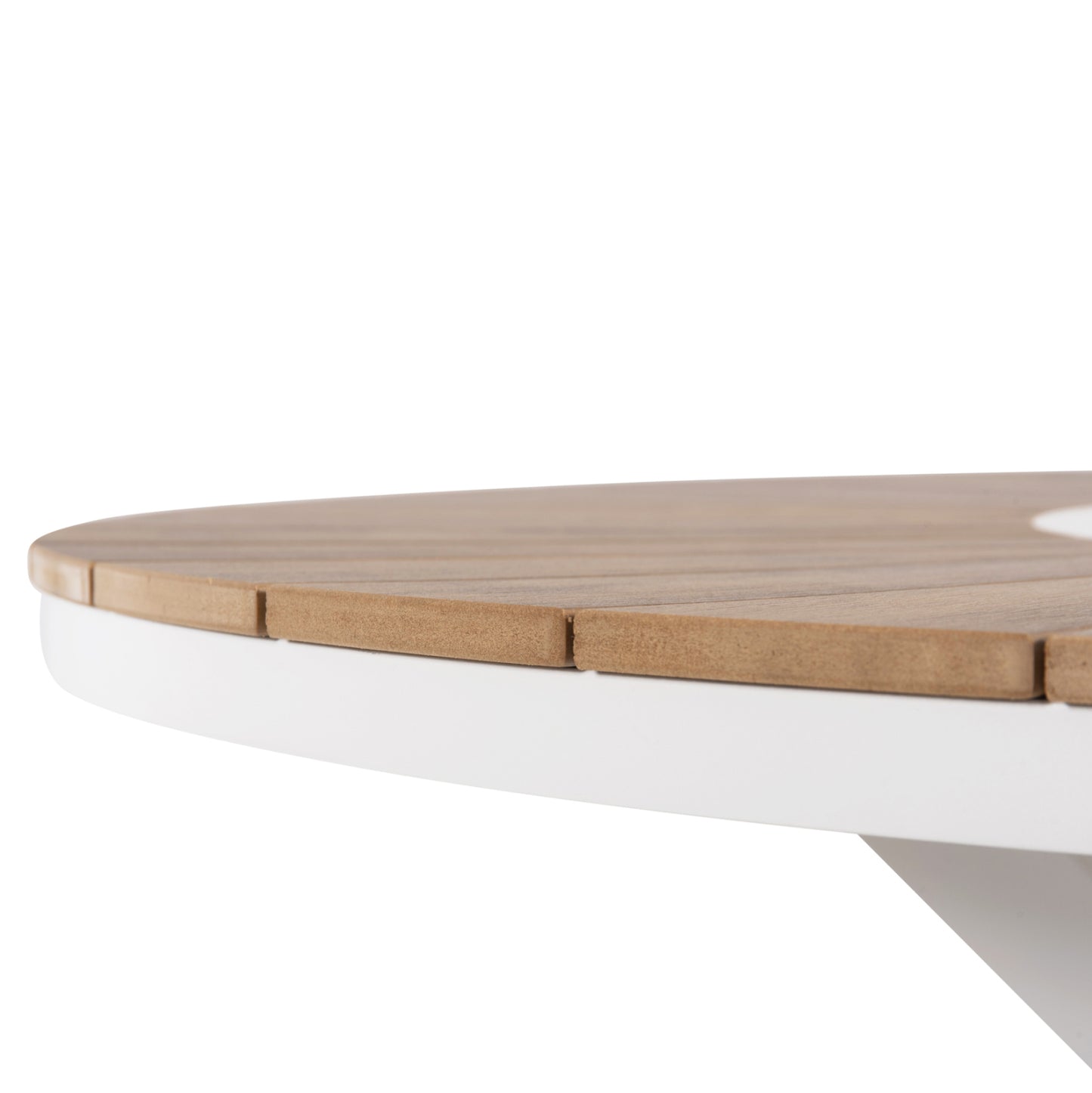 Outdoor Round Table Moril Hm6041.02 Aluminum In White-polywood In Natural Wood Φ120cm.