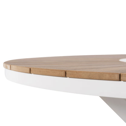 Outdoor Round Table Moril Hm6041.02 Aluminum In White-polywood In Natural Wood Φ120cm.