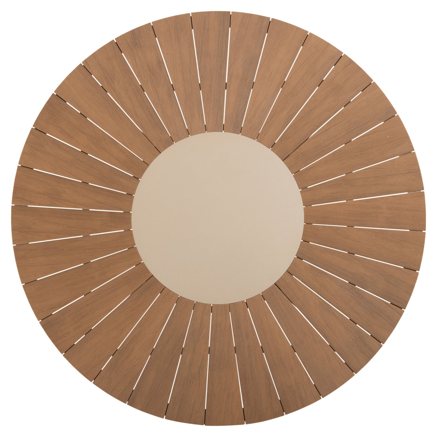 Outdoor Round Table Moril Hm6041.04 Aluminum In Champagne Color-polywood In Natural Wood Φ120cm.