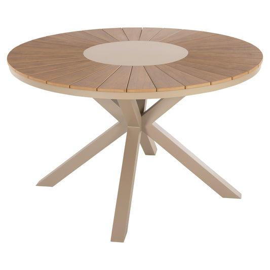 Outdoor Round Table Moril Hm6041.04 Aluminum In Champagne Color-polywood In Natural Wood Φ120cm.