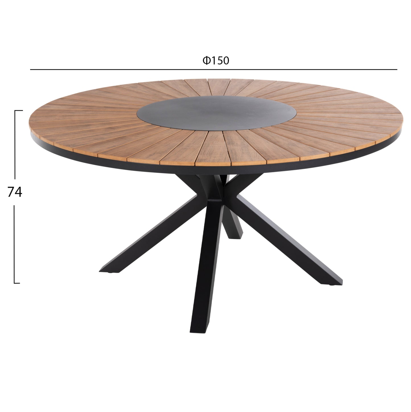 Outdoor Round Table Moril Hm6042.01 Aluminum In Anthracite-polywood In Natural Wood Φ150cm.