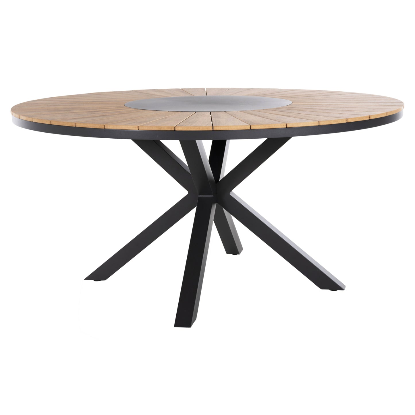 Outdoor Round Table Moril Hm6042.01 Aluminum In Anthracite-polywood In Natural Wood Φ150cm.