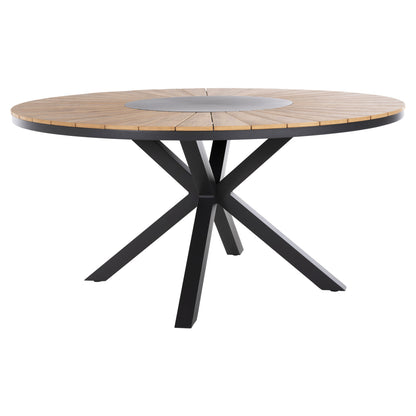 Outdoor Round Table Moril Hm6042.01 Aluminum In Anthracite-polywood In Natural Wood Φ150cm.