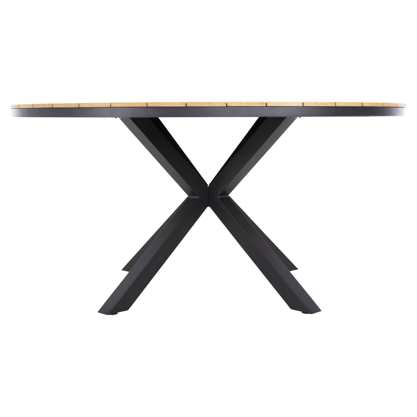 Outdoor Round Table Moril Hm6042.01 Aluminum In Anthracite-polywood In Natural Wood Φ150cm.
