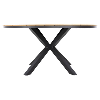 Outdoor Round Table Moril Hm6042.01 Aluminum In Anthracite-polywood In Natural Wood Φ150cm.