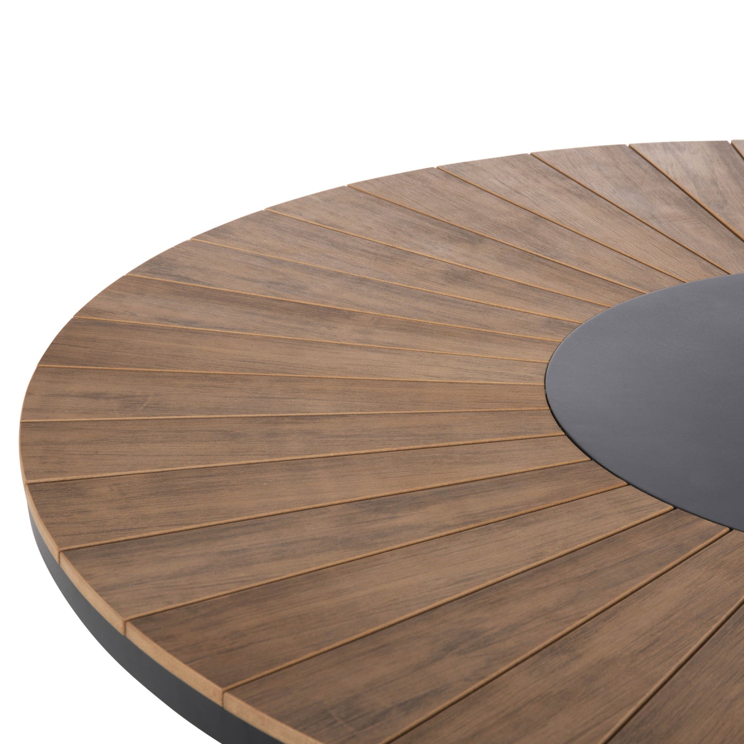 Outdoor Round Table Moril Hm6042.01 Aluminum In Anthracite-polywood In Natural Wood Φ150cm.