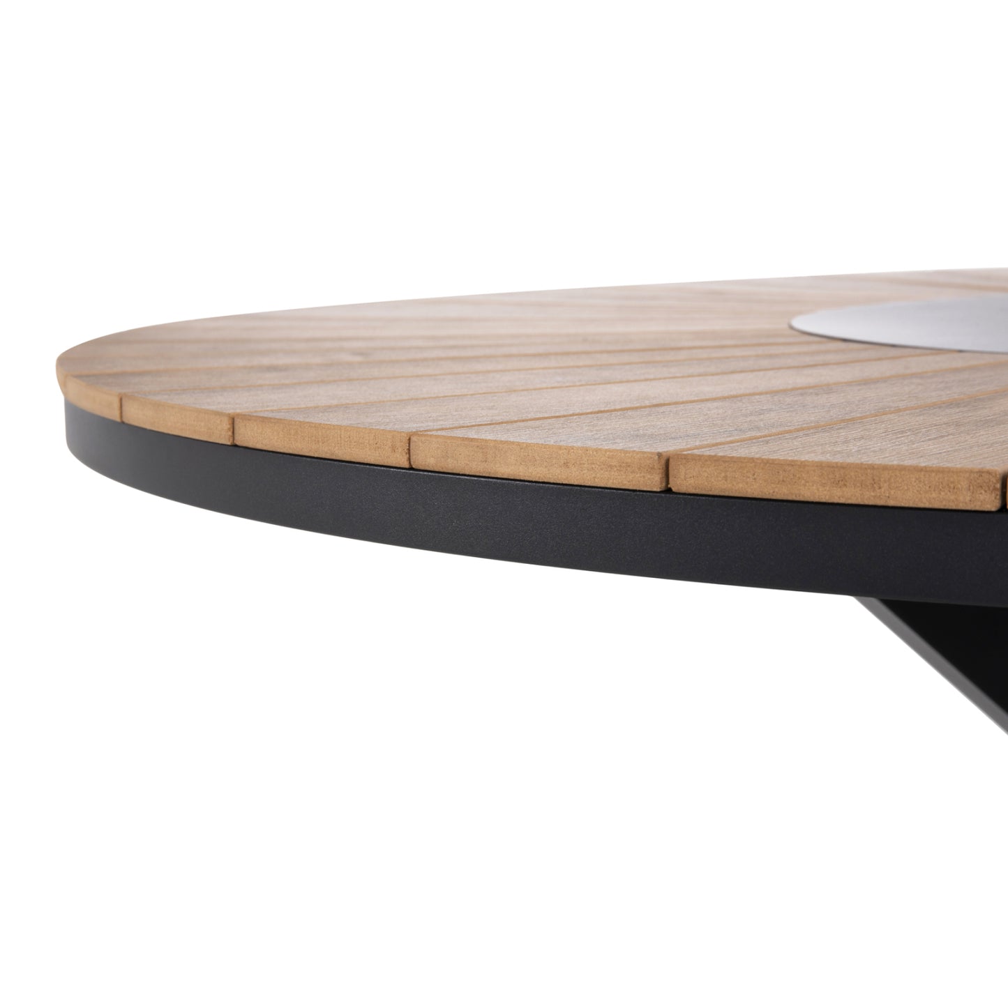 Outdoor Round Table Moril Hm6042.01 Aluminum In Anthracite-polywood In Natural Wood Φ150cm.