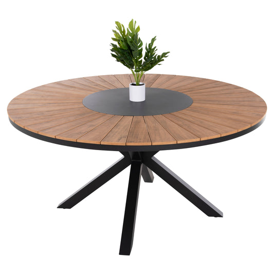 Outdoor Round Table Moril Hm6042.01 Aluminum In Anthracite-polywood In Natural Wood Φ150cm.