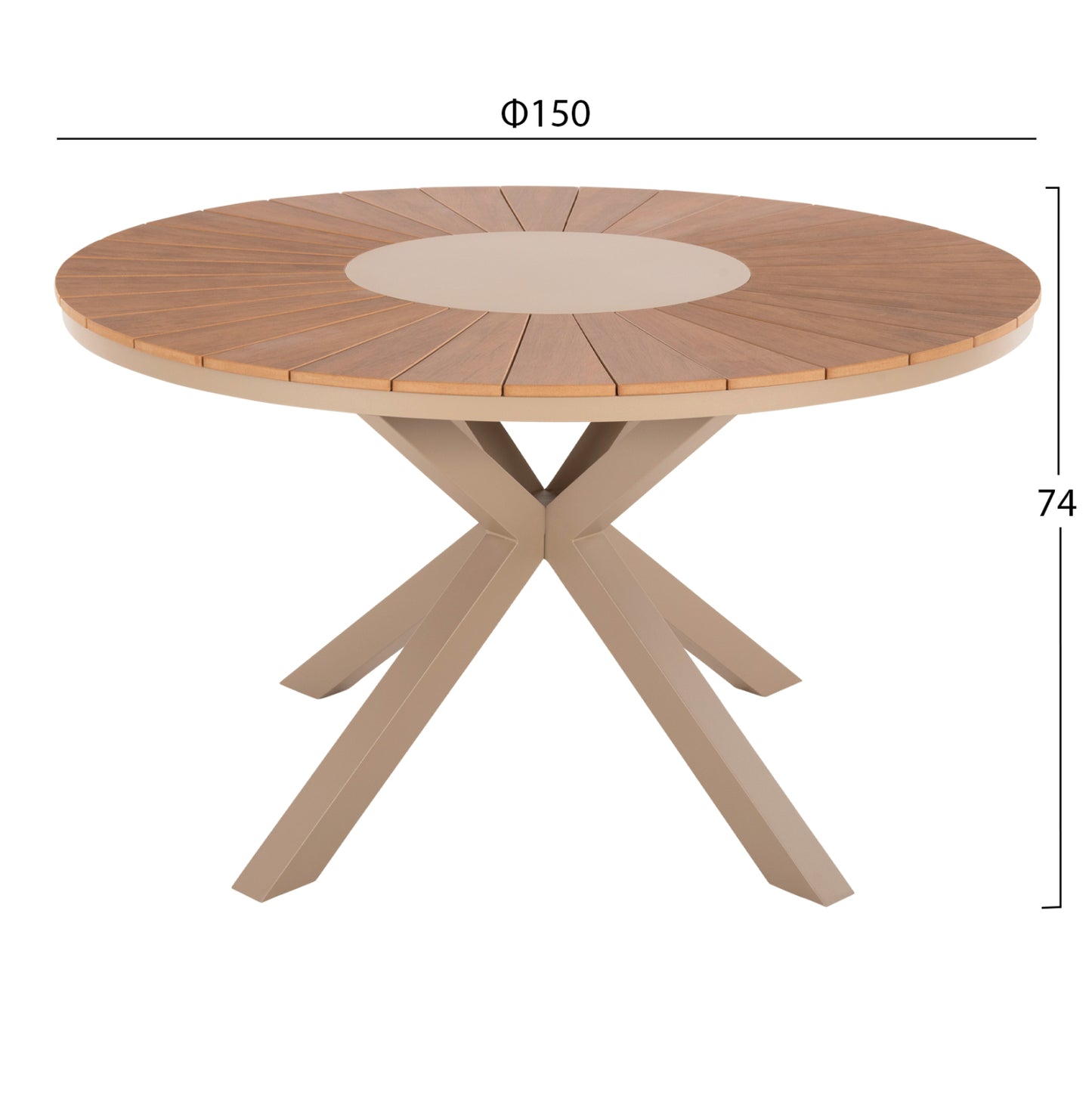 Outdoor Round Table Moril Hm6042.04 Aluminum In Champagne Color-polywood In Natural Wood Φ150cm.