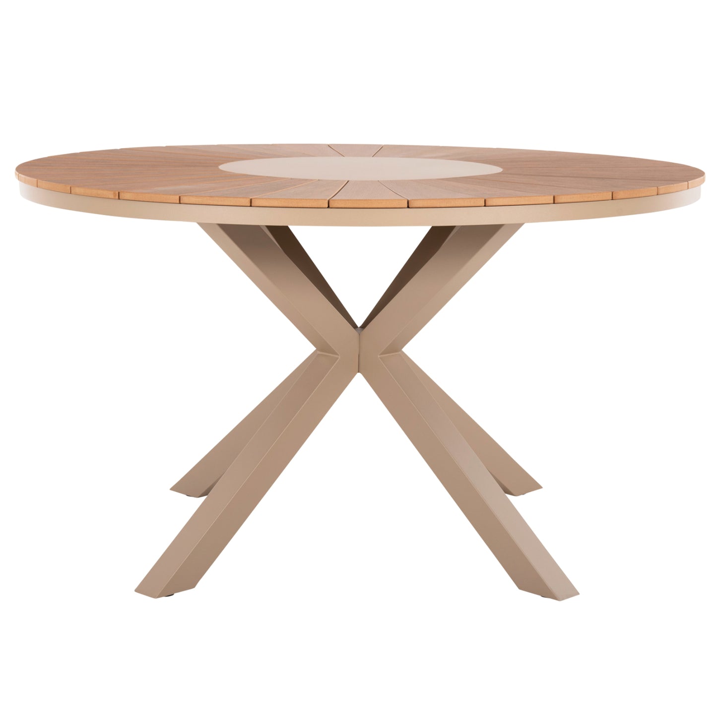 Outdoor Round Table Moril Hm6042.04 Aluminum In Champagne Color-polywood In Natural Wood Φ150cm.