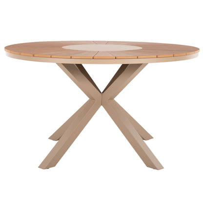 Outdoor Round Table Moril Hm6042.04 Aluminum In Champagne Color-polywood In Natural Wood Φ150cm.