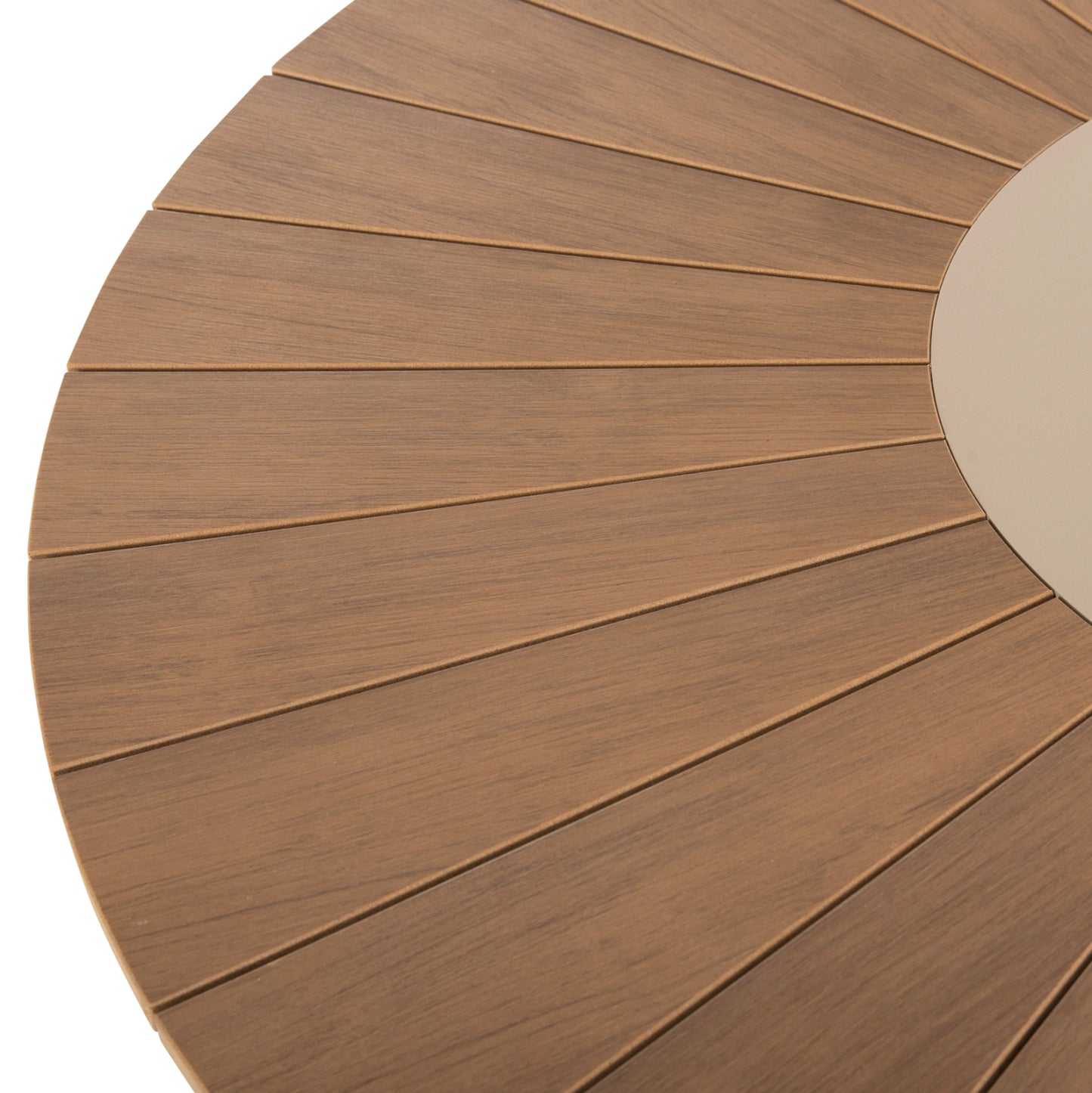 Outdoor Round Table Moril Hm6042.04 Aluminum In Champagne Color-polywood In Natural Wood Φ150cm.