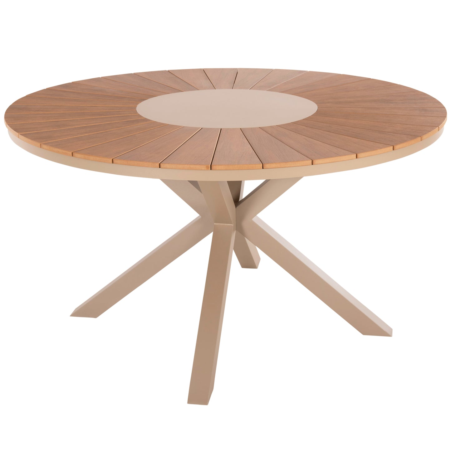 Outdoor Round Table Moril Hm6042.04 Aluminum In Champagne Color-polywood In Natural Wood Φ150cm.