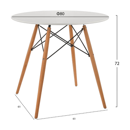 Dining Table Round Minimal Hm0059.01 Mdf In White Color-beech Wood Legs In Natural Φ80Χ72hcm.