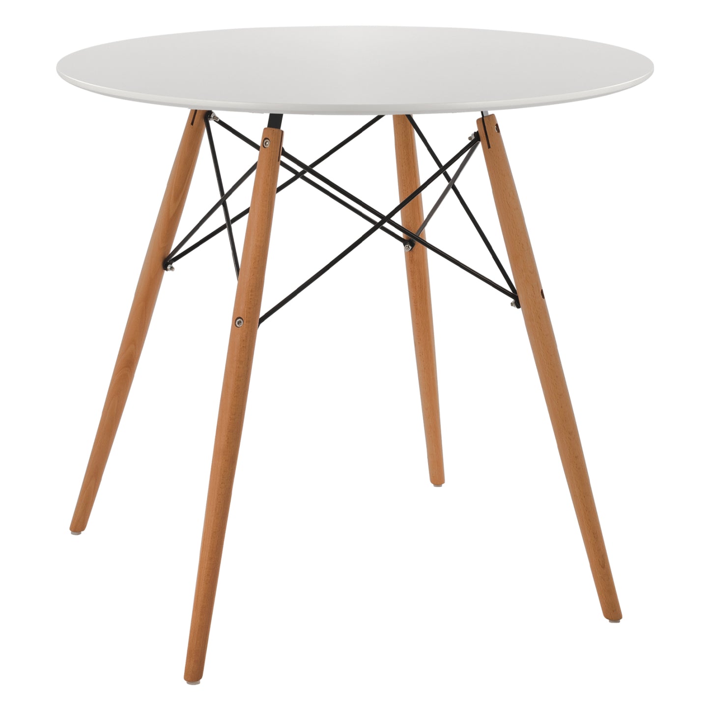 Dining Table Round Minimal Hm0059.01 Mdf In White Color-beech Wood Legs In Natural Φ80Χ72hcm.