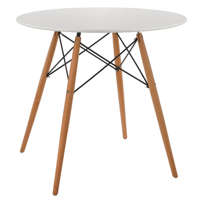 Dining Table Round Minimal Hm0059.01 Mdf In White Color-beech Wood Legs In Natural Φ80Χ72hcm.