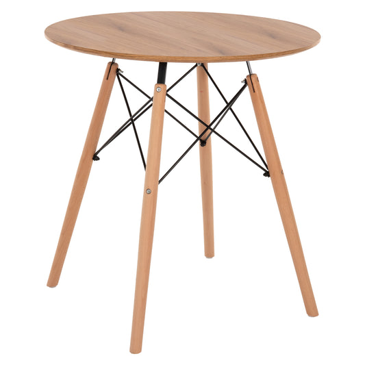 Dining Table Round Minimal Hm0059.04 Mdf In Natural Color-beech Wood Legs In Natural Φ80Χ72hcm.