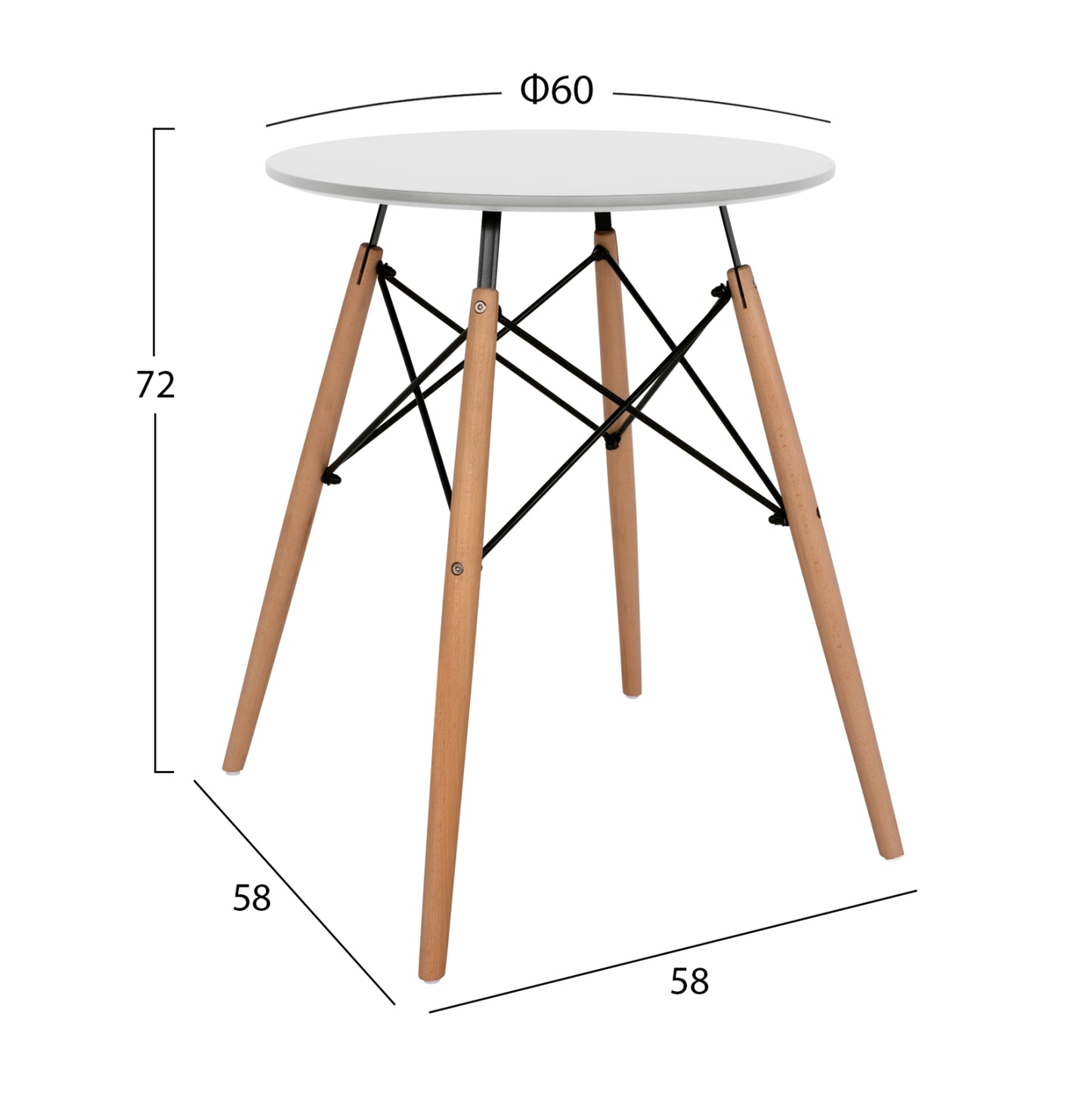 Dining Table Round Minmal Hm0060.01 Mdf In White Color-beech Wood Legs In Natural Color Φ60Χ72hcm.