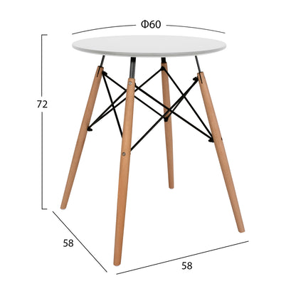 Dining Table Round Minmal Hm0060.01 Mdf In White Color-beech Wood Legs In Natural Color Φ60Χ72hcm.