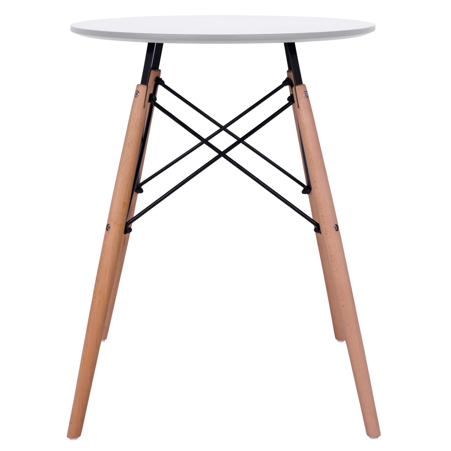 Dining Table Round Minmal Hm0060.01 Mdf In White Color-beech Wood Legs In Natural Color Φ60Χ72hcm.