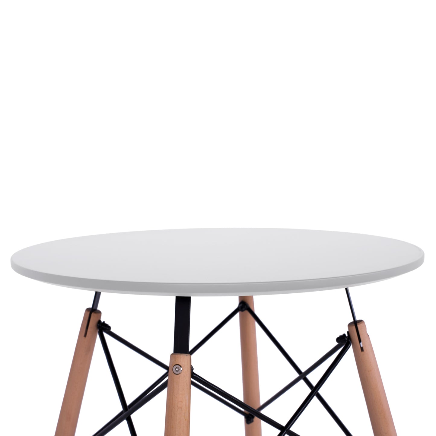 Dining Table Round Minmal Hm0060.01 Mdf In White Color-beech Wood Legs In Natural Color Φ60Χ72hcm.