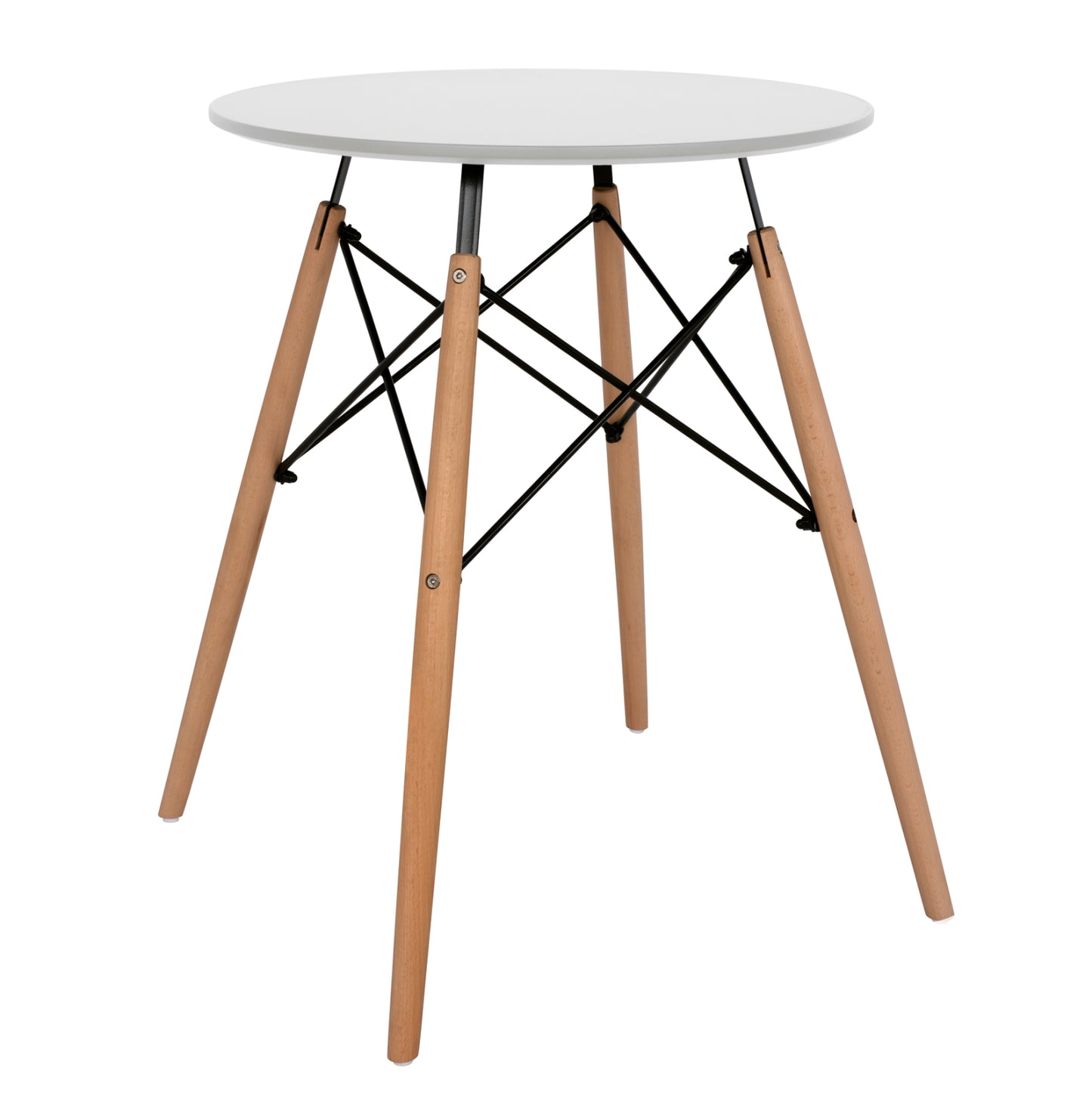 Dining Table Round Minmal Hm0060.01 Mdf In White Color-beech Wood Legs In Natural Color Φ60Χ72hcm.