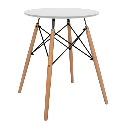 Dining Table Round Minmal Hm0060.01 Mdf In White Color-beech Wood Legs In Natural Color Φ60Χ72hcm.