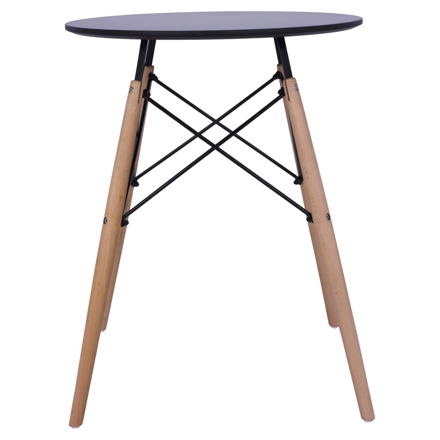 Dining Table Round Minimal Hm0060.02 Mdf In Black Color-beech Wood Legs In Natural Color Φ60Χ72hcm.