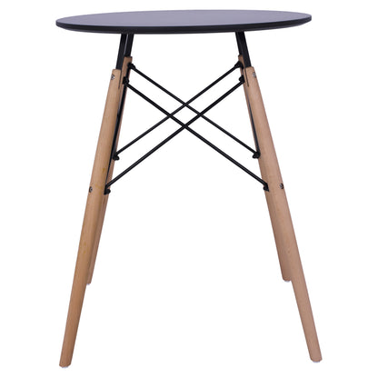 Dining Table Round Minimal Hm0060.02 Mdf In Black Color-beech Wood Legs In Natural Color Φ60Χ72hcm.