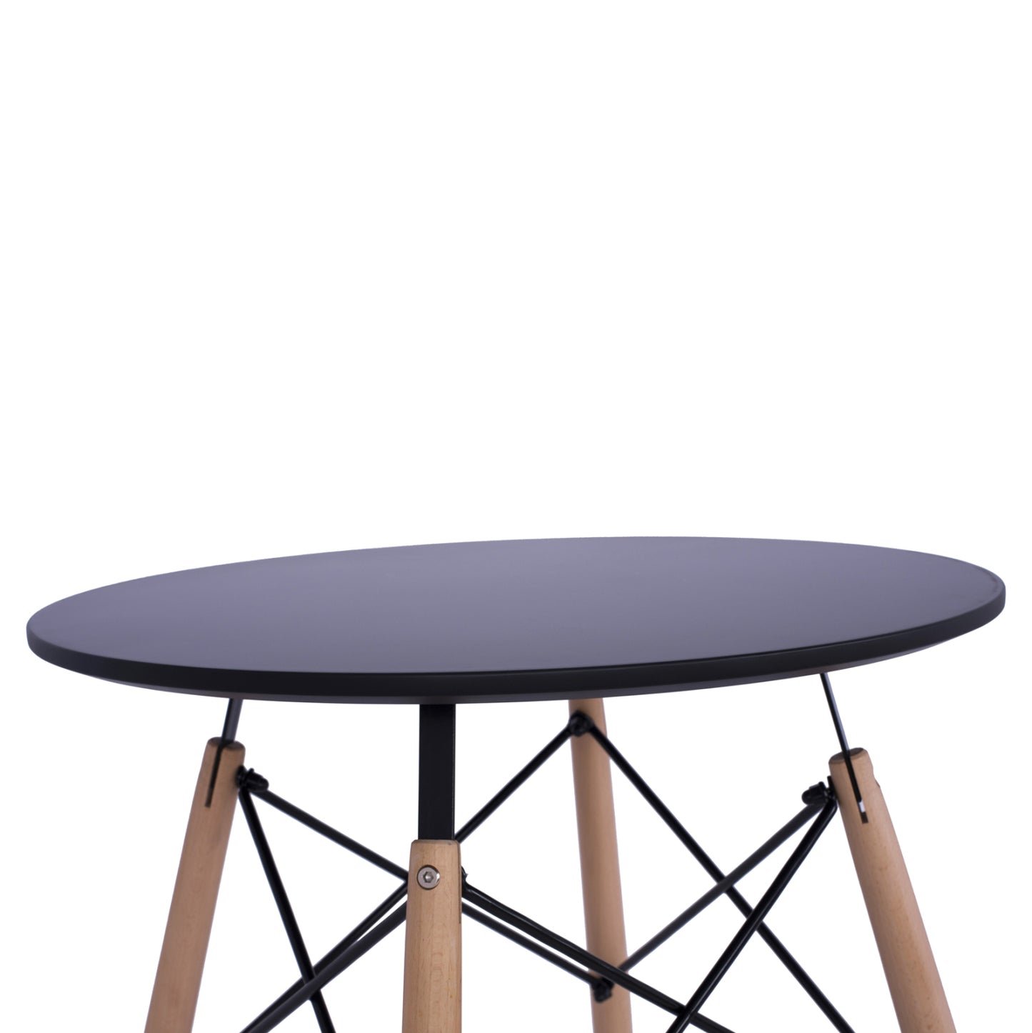 Dining Table Round Minimal Hm0060.02 Mdf In Black Color-beech Wood Legs In Natural Color Φ60Χ72hcm.