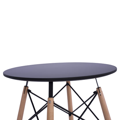 Dining Table Round Minimal Hm0060.02 Mdf In Black Color-beech Wood Legs In Natural Color Φ60Χ72hcm.